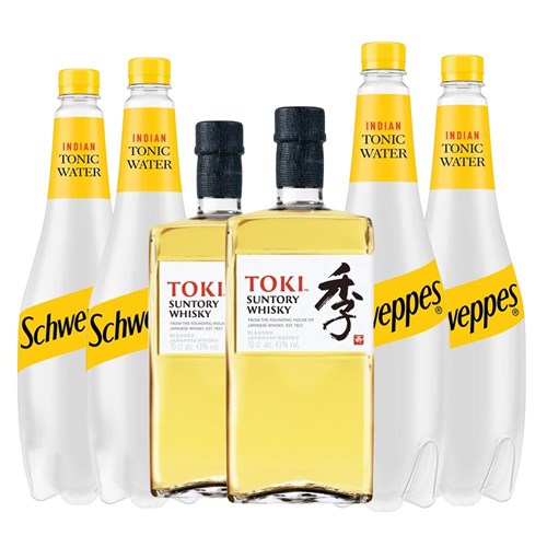 Case of 6 with Toki Suntory Blended Whisky 70cl and Schweppes Tonic Packed Together